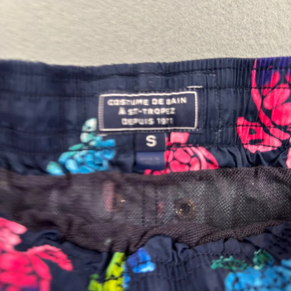 Vilebrequin Moorea Mens Swim Trunks Navy Blue Multi Color Sea Turtle Size Small